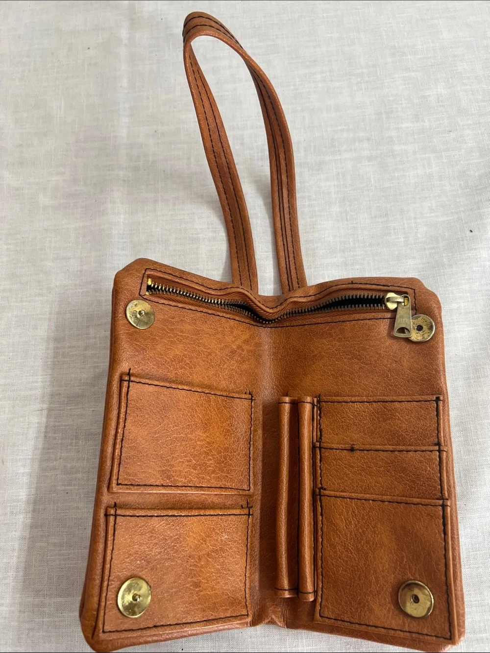 🌞 Classic Vintage 60s 70s Brown wallet billfold Front Pocket snaps closed strap
